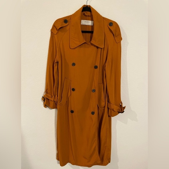 Zara Basic Women Longline Trench Coat XS Orange Lightweight Contemporary Preppy - Picture 6 of 17